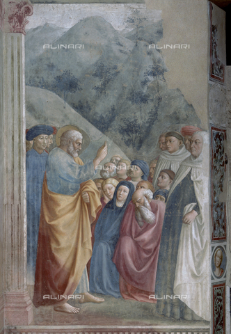 AGC-F-000553-0000 - Fresco by Masolini of Saint Peter preaching, part of the pictorial cycle, whit the Saint Peter Story's, in the Brancacci Chapel in Santa Maria del Carmine in Florence - Date of photography: 1992 - Alinari Archives, Florence