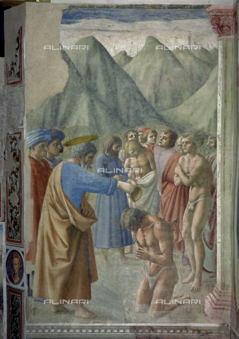 AGC-F-000554-0000 - Fresco by Masaccio of the baptism of the neophytes, part of the pictorial cycle, whit the Saint Peter Story's, in the Brancacci Chapel in Santa Maria del Carmine in Florence - Date of photography: 1992 - Alinari Archives, Florence
