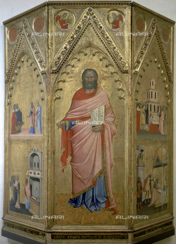 AGC-F-000589-0000 - Famous painting by Orcagna of 'Saint Matthew and stories from his life', in the Uffizi Gallery in Florence. At the center of the triptych the figure of the Evangelist looms large. He is shown with his usual attributes. In the side panels some of the episodes in the life of the Saint are narrated - Date of photography: 1992 - Reproduced with the permission of Ministero della Cultura / Alinari Archives, Florence