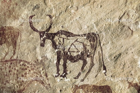 AIS-F-065767-0000 - LIBYA. Tadrart Acacus. Cervid figure. Neolithic art. Cave. - Vannini / Iberfoto/Archivi Alinari