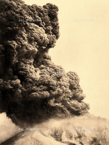 AVQ-A-000007-0016 - A violent emission of ash and lapilli from a crater opened up on a side of Vesuvius, during the 1906 eruption. - Date of photography: 10/04/1906 - Alinari Archives, Florence