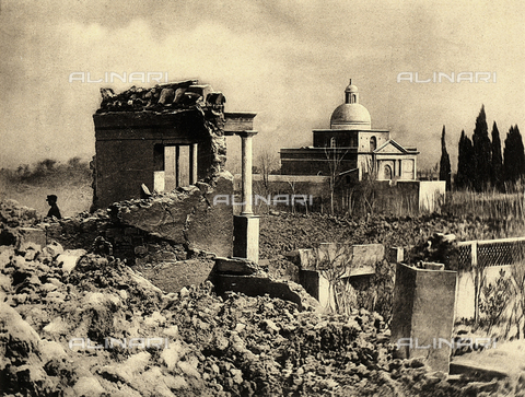 AVQ-A-000007-0025 - Torre Annunziata: remains of the asphalt plant of "Saulle Manzof" in Via dei Sepolcri, and the cemetery, survived the eruption of Vesuvius in 1906 - Date of photography: 1906 - Alinari Archives, Florence