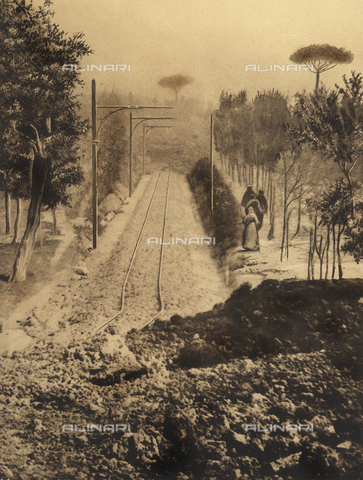 AVQ-A-000007-0027 - The circumvesuvian railway, traversed by lava, after the 1906 eruption. - Date of photography: 1906 - Alinari Archives, Florence