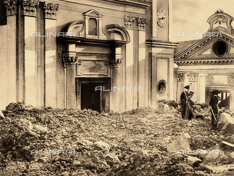AVQ-A-000007-0028 - Lava blocks the entrance to the church of Sant'Anna in Boscotrecase. - Date of photography: 1906 - Alinari Archives, Florence