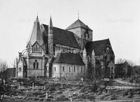 AVQ-A-000204-0024 - View of a gothic church, in Trondheim. In the foreground, the cemetery - Date of photography: 1890 ca. - Alinari Archives, Florence