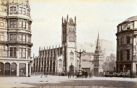 AVQ-A-000223-0035 - The Neo-Gothic Church of Saint John in Edinburgh. In the background, in a dominating site, the Castle - Date of photography: 1860-1880 ca. - Alinari Archives, Florence