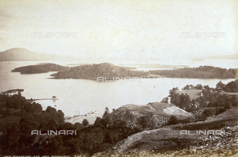 AVQ-A-000223-0055 - Sweeping view of a lake with wooded shores in Great Britain - Date of photography: 1860-1880 ca. - Alinari Archives, Florence