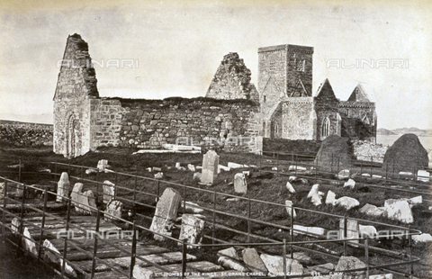 AVQ-A-000223-0068 - The 'Reileg Odhrain' or Cemetery of St. Orano in Iona, Scotland. In the foreground the tombs of the ancient sovereigns and behind them a Romanesque chapel - Date of photography: 1860-1880 ca. - Alinari Archives, Florence