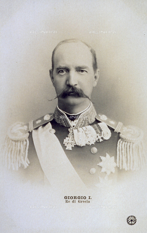 AVQ-A-000806-0026 - Half-length portrait of the Greek King, George I. He is wearing military attire with numerous military decorations - Date of photography: 1905-1910 - Alinari Archives, Florence