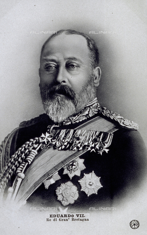 AVQ-A-000806-0050 - Half-length portrait of the King of Great Britain and Ireland Edward VII of Saxe-Coburg-Gotha (1841-1910) with numerous medals on his chest - Date of photography: 1900 ca. - Alinari Archives, Florence