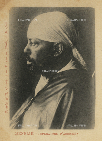 AVQ-A-000806-0071 - Half-length portrait, in profile, of the Emperor of Abyssinia Menelik II - Date of photography: 1900 ca. - Alinari Archives, Florence