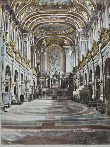 AVQ-A-001101-0015 - Album "Italie III -Italie - Naples- March 1904": interior of the church of Santa Chiara in Naples with With the tombs of the Kings and the restoration in Baroque style of Vaccaro, eliminated after the post-war restorations; the original 1890 shots were colored for the march 1904 edition - Date of photography: 1890 - Alinari Archives, Florence