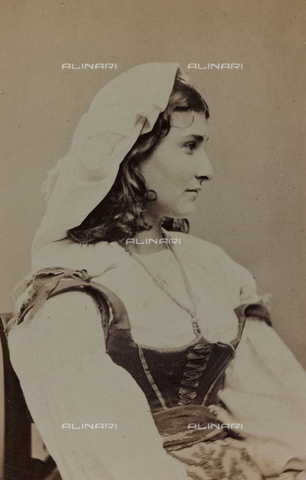 AVQ-A-001220-0023 - Album "Traditional costumes": portrait of a woman in traditional costume of San Germano (Cassino) - Date of photography: 1860-1870 - Alinari Archives, Florence