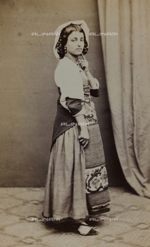 AVQ-A-001220-0031 - Album "Traditional costumes": portrait of a woman in traditional costume - Date of photography: 1860-1870 - Alinari Archives, Florence
