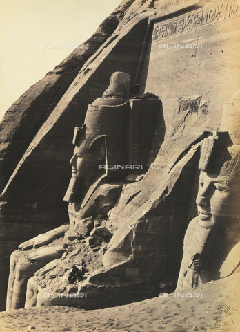 AVQ-A-001437-0015 - "Egypt and Palestine": the colossi of Ramses II on the left side of the facade of the Great Temple of Abu Simbel, in Lower Nubia, Egypt - Date of photography: 1857 - Alinari Archives, Florence