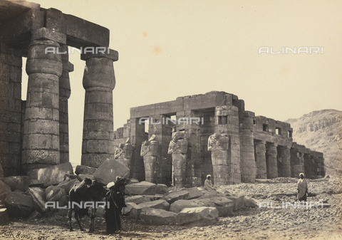 AVQ-A-001437-0035 - "Egypt and Palestine": the Osirian columns of Ramesseum, funerary temple of Ramses II, Thebes - Date of photography: 1857 - Alinari Archives, Florence