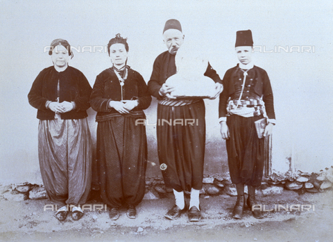 AVQ-A-003089-0013 - Full-length portrait of a small group of Turks consisting of two women, a man and a boy in ethnic dress - Date of photography: 1890 ca. - Alinari Archives, Florence