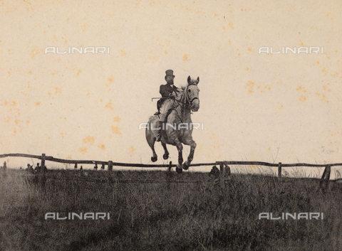 AVQ-A-003771-0008 - A jockey on horseback jumps over a hurdle in Coazzo, near Rome - Date of photography: 28/09/1896 - Alinari Archives, Florence