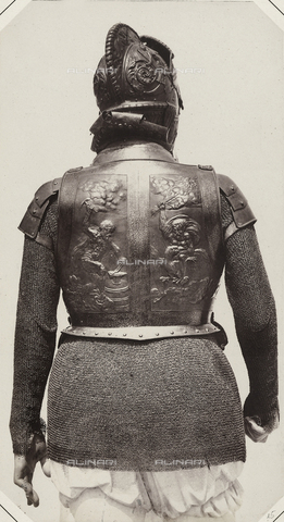 AVQ-A-003863-0015 - Mannequin wearing the sixteenth century suit of armor of the Archduke Ferdinand, count of Tyrol, seen from behind, preserved in Austria - Date of photography: 1859 - Alinari Archives, Florence