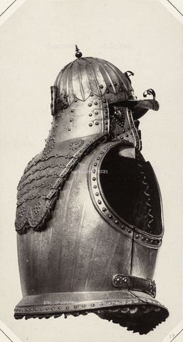 AVQ-A-003863-0027 - The breastplate and the helmet of the seventeenth century suit of armor that belonged to the Archduke Ferdinand Charles, count of Tyrol, preserved in Austria - Date of photography: 1859 - Alinari Archives, Florence