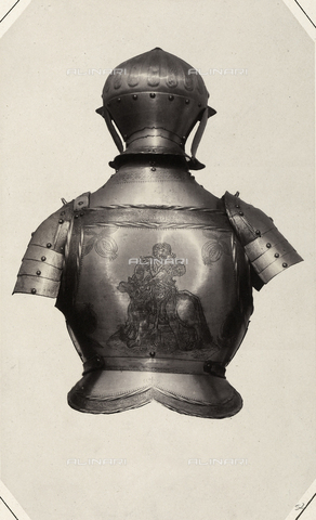 AVQ-A-003863-0052 - The helmet and breastplate, viewed from behind, of the sixteenth century suit of armor that belonged to Caspar of Freundsberg, preserved in Austria - Date of photography: 1859 - Alinari Archives, Florence