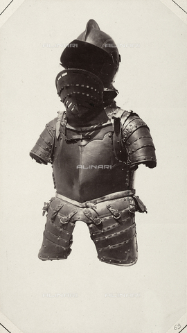AVQ-A-003863-0069 - Helmet and breastplate of the sixteenth century suit of armor that belonged to Johann Rueber, Baron of Pà¼chsendorf, preserved in Austria - Date of photography: 1859 - Alinari Archives, Florence