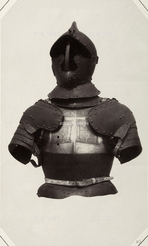 AVQ-A-003863-0070 - Helmet and breastplate of the sixteenth century suit of armor that belonged to Andreas Teufel, Baron of Guntersdorf, preserved in Austria - Date of photography: 1859 - Alinari Archives, Florence