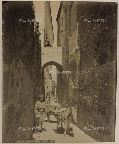 AVQ-A-004640-0015 - Album "Toledo": Young man with a donkey photographed in an alley in Toledo - Date of photography: 1880-1890 - Alinari Archives, Florence