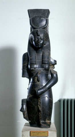 CAL-F-002940-0000 - Statua in basalto nero della regina Teie, moglie del faraone Amenofi III, con le sembianze della dea Hathor; l'opera è conservata presso il Museo Egizio di Torino - Data dello scatto: 1996 - Archivi Alinari, Firenze