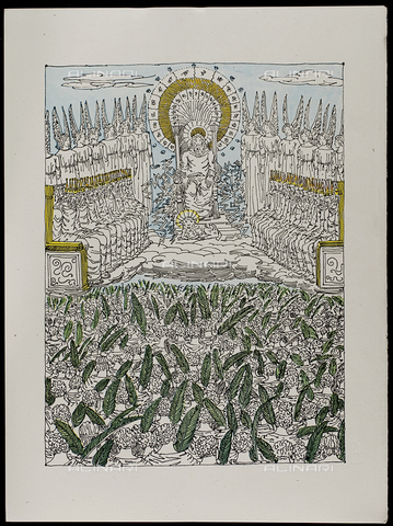 CAL-F-012372-0000 - Apocalypse Series: The Throne of God and the Heavenly Court, plate XI, color lithography, Giorgio De Chirico (1888-1978), Private Collection, Florence - Alinari Archives, Florence