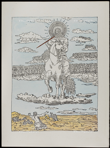 CAL-F-012378-0000 - Apocalypse Series: Equestrian Apparition of Christ to Saint John, plate XIX, color lithography, Giorgio De Chirico (1888-1978), Private Collection, Florence - Alinari Archives, Florence