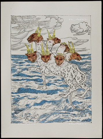 CAL-F-012383-0000 - Series of the Apocalypse: The Beast of the Sea, plate. XIII, color lithography, Giorgio De Chirico (1888-1978), Private Collection, Florence - Alinari Archives, Florence