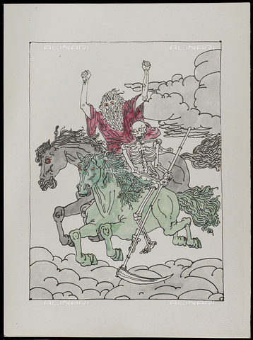 CAL-F-012386-0000 - Apocalypse Series, the fourth horseman: Death, plate IX, color lithography, Giorgio De Chirico (1888-1978), Private Collection, Florence - Alinari Archives, Florence