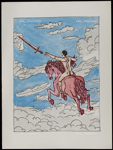 CAL-F-012388-0000 - Apocalypse Series, The second horseman: Justice, plate VII, color lithography, Giorgio De Chirico (1888-1978), Private Collection, Florence - Alinari Archives, Florence