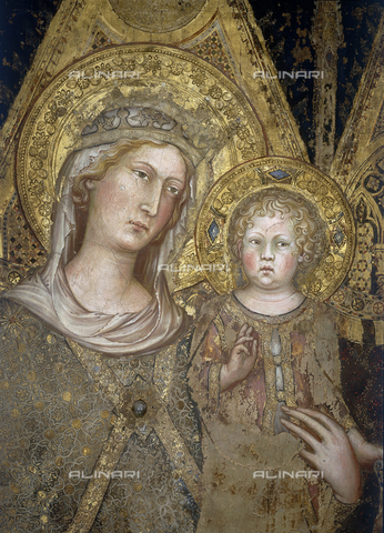 CAL-F-AP0109-0000 - Simone Martini (1284-1344), particolare raffigurante la Madonna con il Bambino dalla "Maestà", 1315-1321, affresco, Sala del Mappamondo, Palazzo Pubblico, Siena - Data dello scatto: 1990 - Archivi Alinari, Firenze