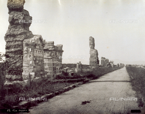 FBQ-F-002598-0000 - Via Appia Antica in Rome with remains of ancient buildings, on the left - Date of photography: 1865 - 1885 - Alinari Archives, Florence
