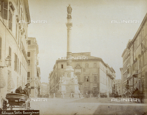 FBQ-F-002605-0000 - View of the south-eastern corner of Piazza di Spagna in Rome, with the Column of the Immacolata Concezione and, in the background, the Collegio di Propaganda Fide - Date of photography: 1865 - Alinari Archives, Florence