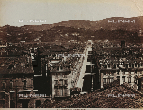 FBQ-F-004384-0000 - Panorama of Turin Palazzo Madama to the hill. Featured Via Po and the church of the Holy Mother on the bottom - Date of photography: 1870 - Alinari Archives, Florence