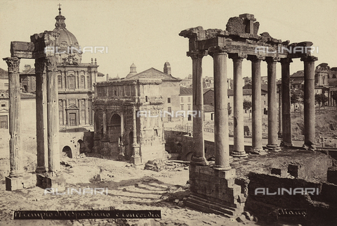 FCC-F-010065-0000 - View of the Roman Forum with the Temple of Vespasian, the Temple of Concord and the Arch of Septimus Severus, Rome - Date of photography: 1865 - 1870 ca. - Alinari Archives, Florence