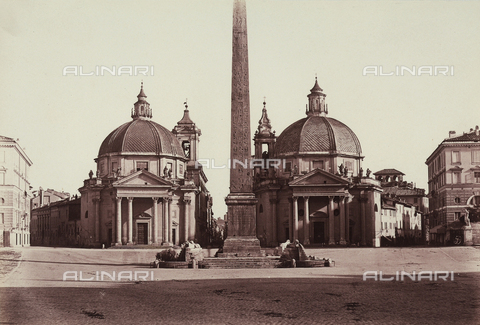 FCC-F-010084-0000 - The Flaminian Obelisk and the Churches of Santa Maria di Montesanto and Santa Maria dei Miracoli, in Piazza del Popolo in Rome - Date of photography: 26/09/1858 - Alinari Archives, Florence