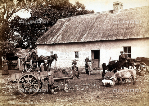 FCC-F-012837-0000 - Some men photographed with animals and carts in the yard of a farm, in Ireland - Date of photography: 1876 - Alinari Archives, Florence