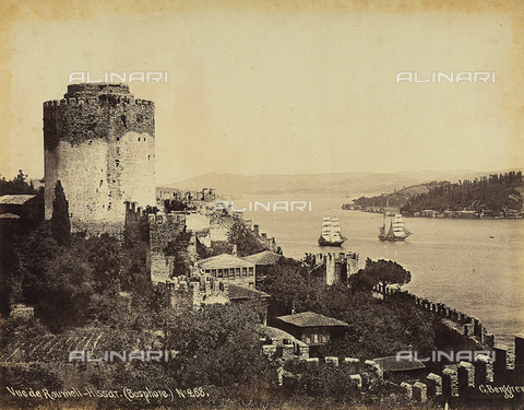 FCC-F-014829-0000 - The tower and walls of the Castle of Rumeli Hisari, in Constantinople. Architectual structure built by Mohammed II in order to control passages on the Bosporus - Date of photography: 1890-1900 ca. - Alinari Archives, Florence