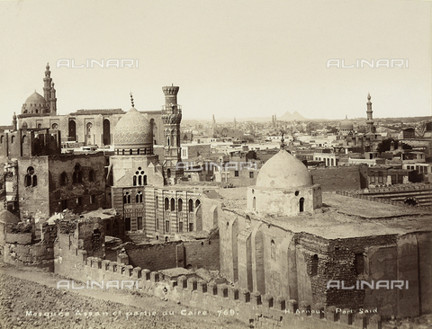 FVQ-F-030263-0000 - Panorama of Cairo. In the foreground, the Mausoleum of Khayr Bey and on the left, the Madrassa of Sultan Hasan are visible. - Date of photography: 1880 ca. - Alinari Archives, Florence