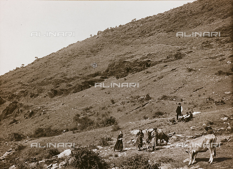FVQ-F-047019-0000 - Hilly landscape, with a group of people and grazing animals - Date of photography: 1900 ca. - Alinari Archives, Florence