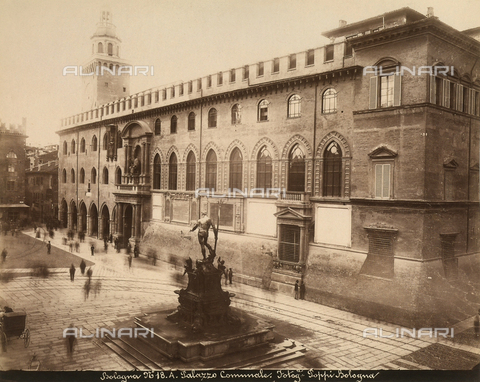 FVQ-F-062295-0000 - City Hall, Bologna. In the foreground is the Fountain of Neptune by Giambologna - Date of photography: 1890 - 1900. - Alinari Archives, Florence