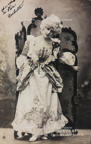 FVQ-F-082088-0000 - Portrait of Mademoiselle Joscari, French opera singer, in eighteenth-century costumes; postcard - Date of photography: 1895-1902 - Alinari Archives, Florence