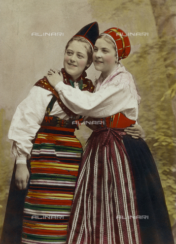 FVQ-F-139554-0000 - Portrait of two young women in traditional costume, Stockholm - Date of photography: 1870-1890 ca. - Alinari Archives, Florence