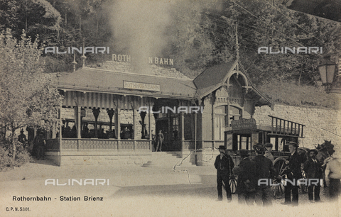 FVQ-F-140690-0000 - Animated view of the Brienz Rothorn Bahn railway station in Brienz; postcard - Date of photography: 1890-1900 - Alinari Archives, Florence