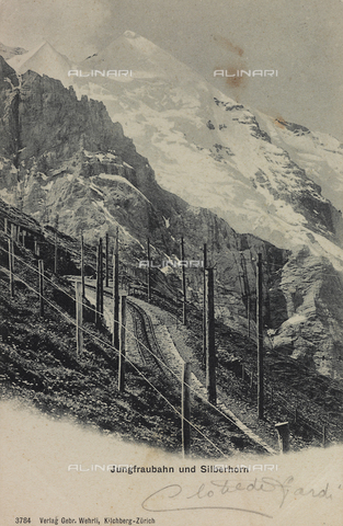 FVQ-F-140693-0000 - The Jungfraubahn railway near the Silberhorn mountain; postcard - Date of photography: 1900-1920 - Alinari Archives, Florence