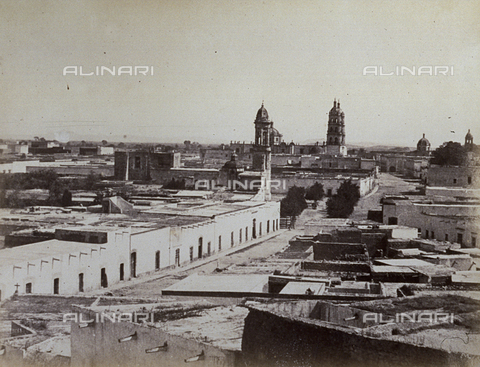 FVQ-F-141025-0000 - Panorama of the city of Durango in Mexico. Of note the cathedral and the tall bell towers rising up over the low houses - Date of photography: 1863 - 1866 - Alinari Archives, Florence